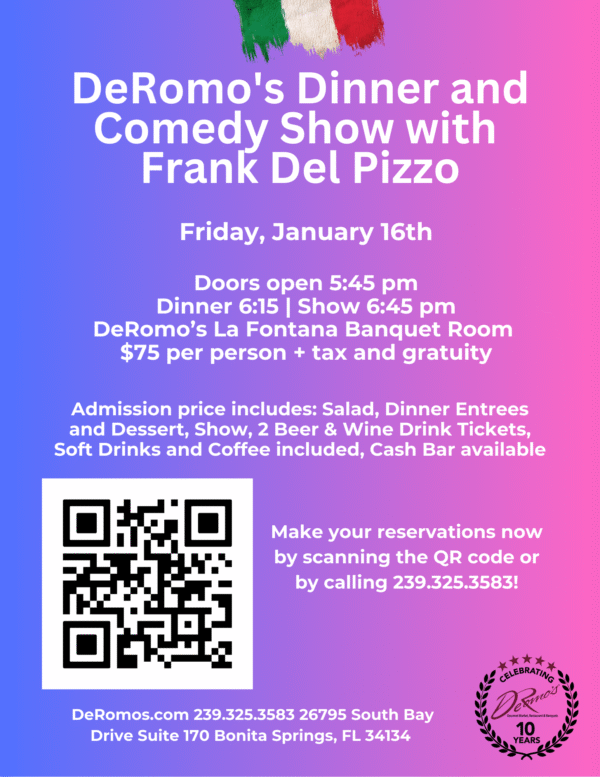 Dinner and Comedy Show with Frank Del Pizzo 1/16/2026