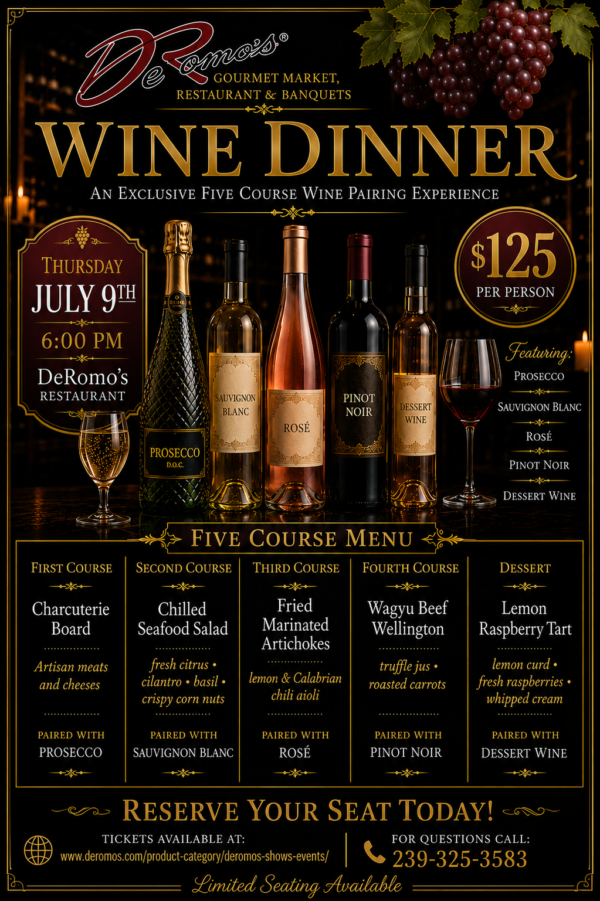 DeRomos 5 Course Wine Dinner July 9th 6pm